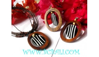 Bali Wooden Necklaces Set Earrings